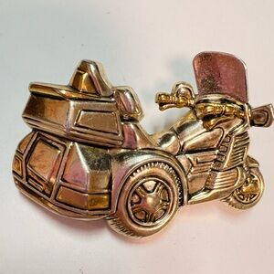Vintage Gold tone 1980s metal motorcycle Brooch and pendant